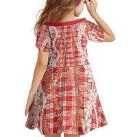Hawaiian Ohia Lehua Lei Family Matching Off Shoulder Short Dress and Hawaiian Shirt Plaid Palaka Ulaula Pattern - Polynesian Pride