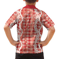 Hawaiian Ohia Lehua Lei Family Matching Short Sleeve Bodycon Dress and Hawaiian Shirt Plaid Palaka Ulaula Pattern - Polynesian Pride