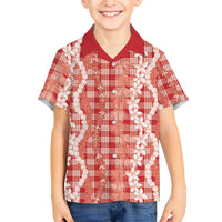 Hawaiian Ohia Lehua Lei Family Matching Short Sleeve Bodycon Dress and Hawaiian Shirt Plaid Palaka Ulaula Pattern - Polynesian Pride