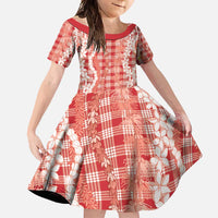Hawaiian Ohia Lehua Lei Family Matching Tank Maxi Dress and Hawaiian Shirt Plaid Palaka Ulaula Pattern - Polynesian Pride