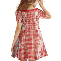 Hawaiian Ohia Lehua Lei Family Matching Tank Maxi Dress and Hawaiian Shirt Plaid Palaka Ulaula Pattern - Polynesian Pride