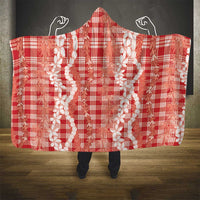 Hawaiian Ohia Lehua Lei Hooded Blanket Plaid Palaka Ulaula Pattern - Polynesian Pride