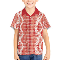 Hawaiian Ohia Lehua Lei Kid Hawaiian Shirt Plaid Palaka Ulaula Pattern LT9 Kid Red - Polynesian Pride