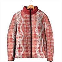 Hawaiian Ohia Lehua Lei Padded Jacket Plaid Palaka Ulaula Pattern - Polynesian Pride