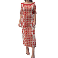 Hawaiian Ohia Lehua Lei Puletasi Plaid Palaka Ulaula Pattern - Polynesian Pride