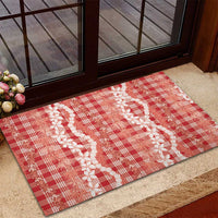 Hawaiian Ohia Lehua Lei Rubber Doormat Plaid Palaka Ulaula Pattern - Polynesian Pride
