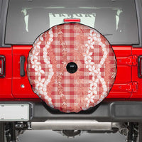 Hawaiian Ohia Lehua Lei Spare Tire Cover Plaid Palaka Ulaula Pattern - Polynesian Pride