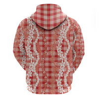 Hawaiian Ohia Lehua Lei Zip Hoodie Plaid Palaka Ulaula Pattern - Polynesian Pride