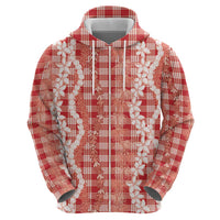 Hawaiian Ohia Lehua Lei Zip Hoodie Plaid Palaka Ulaula Pattern - Polynesian Pride