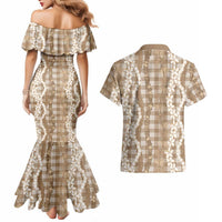 Hawaiian Ohia Lehua Lei Couples Matching Mermaid Dress and Hawaiian Shirt Plaid Palaka Kalaihaahaa Pattern - Polynesian Pride