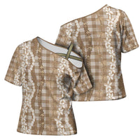 Hawaiian Ohia Lehua Lei Cross Shoulder Shirt Plaid Palaka Kalaihaahaa Pattern - Polynesian Pride