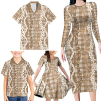 Hawaiian Ohia Lehua Lei Family Matching Long Sleeve Bodycon Dress and Hawaiian Shirt Plaid Palaka Kalaihaahaa Pattern - Polynesian Pride