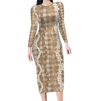 Hawaiian Ohia Lehua Lei Family Matching Long Sleeve Bodycon Dress and Hawaiian Shirt Plaid Palaka Kalaihaahaa Pattern - Polynesian Pride