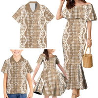Hawaiian Ohia Lehua Lei Family Matching Mermaid Dress and Hawaiian Shirt Plaid Palaka Kalaihaahaa Pattern - Polynesian Pride
