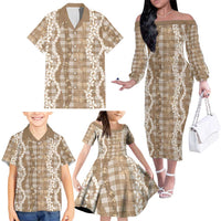 Hawaiian Ohia Lehua Lei Family Matching Off The Shoulder Long Sleeve Dress and Hawaiian Shirt Plaid Palaka Kalaihaahaa Pattern - Polynesian Pride