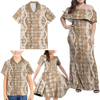 Hawaiian Ohia Lehua Lei Family Matching Off Shoulder Maxi Dress and Hawaiian Shirt Plaid Palaka Kalaihaahaa Pattern - Polynesian Pride