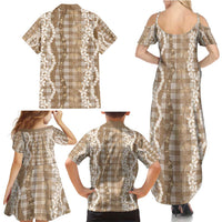 Hawaiian Ohia Lehua Lei Family Matching Summer Maxi Dress and Hawaiian Shirt Plaid Palaka Kalaihaahaa Pattern - Polynesian Pride