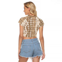 Hawaiian Ohia Lehua Lei Raglan Cropped T Shirt Plaid Palaka Kalaihaahaa Pattern - Polynesian Pride