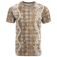 Hawaiian Ohia Lehua Lei T Shirt Plaid Palaka Kalaihaahaa Pattern LT9 Tan - Polynesian Pride