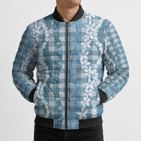 Hawaiian Ohia Lehua Lei Bomber Puffer Jacket Plaid Palaka Uliuli Omaomao Pattern - Polynesian Pride