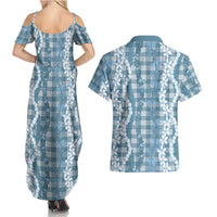 Hawaiian Ohia Lehua Lei Couples Matching Summer Maxi Dress and Hawaiian Shirt Plaid Palaka Uliuli Omaomao Pattern - Polynesian Pride