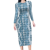 Hawaiian Ohia Lehua Lei Family Matching Long Sleeve Bodycon Dress and Hawaiian Shirt Plaid Palaka Uliuli Omaomao Pattern - Polynesian Pride