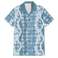 Hawaiian Ohia Lehua Lei Family Matching Off Shoulder Maxi Dress and Hawaiian Shirt Plaid Palaka Uliuli Omaomao Pattern - Polynesian Pride