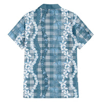 Hawaiian Ohia Lehua Lei Family Matching Off Shoulder Maxi Dress and Hawaiian Shirt Plaid Palaka Uliuli Omaomao Pattern - Polynesian Pride
