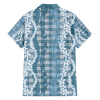 Hawaiian Ohia Lehua Lei Family Matching Off Shoulder Short Dress and Hawaiian Shirt Plaid Palaka Uliuli Omaomao Pattern - Polynesian Pride