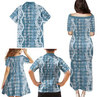 Hawaiian Ohia Lehua Lei Family Matching Puletasi and Hawaiian Shirt Plaid Palaka Uliuli Omaomao Pattern - Polynesian Pride