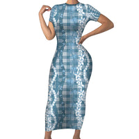 Hawaiian Ohia Lehua Lei Family Matching Short Sleeve Bodycon Dress and Hawaiian Shirt Plaid Palaka Uliuli Omaomao Pattern - Polynesian Pride