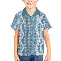 Hawaiian Ohia Lehua Lei Family Matching Short Sleeve Bodycon Dress and Hawaiian Shirt Plaid Palaka Uliuli Omaomao Pattern - Polynesian Pride