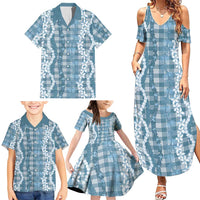 Hawaiian Ohia Lehua Lei Family Matching Summer Maxi Dress and Hawaiian Shirt Plaid Palaka Uliuli Omaomao Pattern - Polynesian Pride