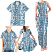 Hawaiian Ohia Lehua Lei Family Matching Tank Maxi Dress and Hawaiian Shirt Plaid Palaka Uliuli Omaomao Pattern - Polynesian Pride