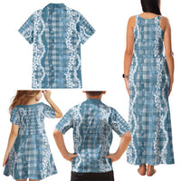 Hawaiian Ohia Lehua Lei Family Matching Tank Maxi Dress and Hawaiian Shirt Plaid Palaka Uliuli Omaomao Pattern - Polynesian Pride
