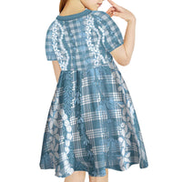 Hawaiian Ohia Lehua Lei Kid Short Sleeve Dress Plaid Palaka Uliuli Omaomao Pattern - Polynesian Pride