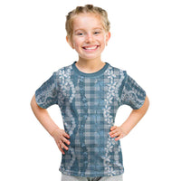 Hawaiian Ohia Lehua Lei Kid T Shirt Plaid Palaka Uliuli Omaomao Pattern LT9 Teal - Polynesian Pride