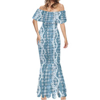 Hawaiian Ohia Lehua Lei Mermaid Dress Plaid Palaka Uliuli Omaomao Pattern - Polynesian Pride