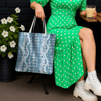 Hawaiian Ohia Lehua Lei Tote Bag Plaid Palaka Uliuli Omaomao Pattern - Polynesian Pride