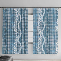 Hawaiian Ohia Lehua Lei Window Curtain Plaid Palaka Uliuli Omaomao Pattern - Polynesian Pride