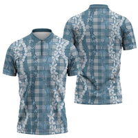 Hawaiian Ohia Lehua Lei Zipper Polo Shirt Plaid Palaka Uliuli Omaomao Pattern - Polynesian Pride
