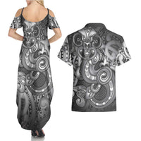 Aotearoa Maori Hei Tiki Couples Matching Summer Maxi Dress and Hawaiian Shirt Kiwikiwi Kowhaiwhai Puhoro Motif