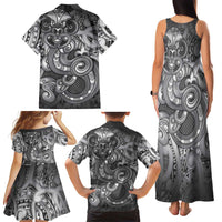 Aotearoa Maori Hei Tiki Family Matching Tank Maxi Dress and Hawaiian Shirt Kiwikiwi Kowhaiwhai Puhoro Motif