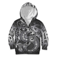 Aotearoa Maori Hei Tiki Kid Hoodie Kiwikiwi Kowhaiwhai Puhoro Motif LT9 Zip Hoodie Grey - Polynesian Pride