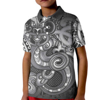 Aotearoa Maori Hei Tiki Kid Polo Shirt Kiwikiwi Kowhaiwhai Puhoro Motif LT9 Kid Grey - Polynesian Pride