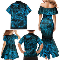 Aotearoa Maori Hei Tiki Family Matching Mermaid Dress and Hawaiian Shirt Kikorangi Kowhaiwhai Puhoro Motif