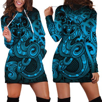 Aotearoa Maori Hei Tiki Hoodie Dress Kikorangi Kowhaiwhai Puhoro Motif
