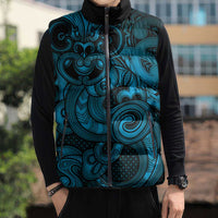 Aotearoa Maori Hei Tiki Sleeveless Puffer Jacket Kikorangi Kowhaiwhai Puhoro Motif