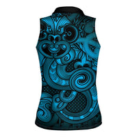 Aotearoa Maori Hei Tiki Women Sleeveless Polo Shirt Kikorangi Kowhaiwhai Puhoro Motif
