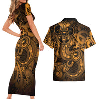 Aotearoa Maori Hei Tiki Couples Matching Short Sleeve Bodycon Dress and Hawaiian Shirt Koura Kowhaiwhai Puhoro Motif